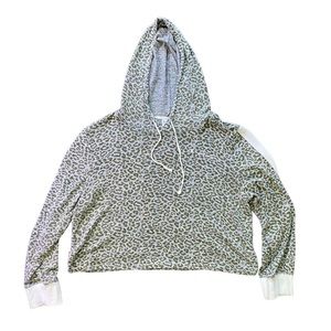 Champion Cropped Olive Green Leopard Print Hoodie Plus Size 2XL